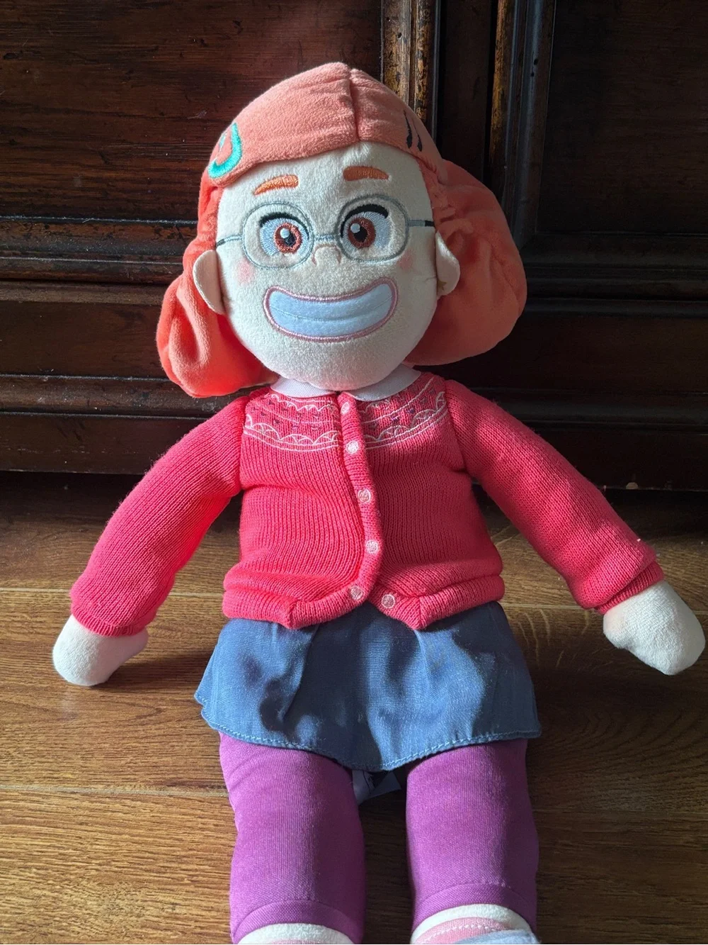 Disney Coral-Haired Plush Doll in Pink Cardigan and Purple Leggings